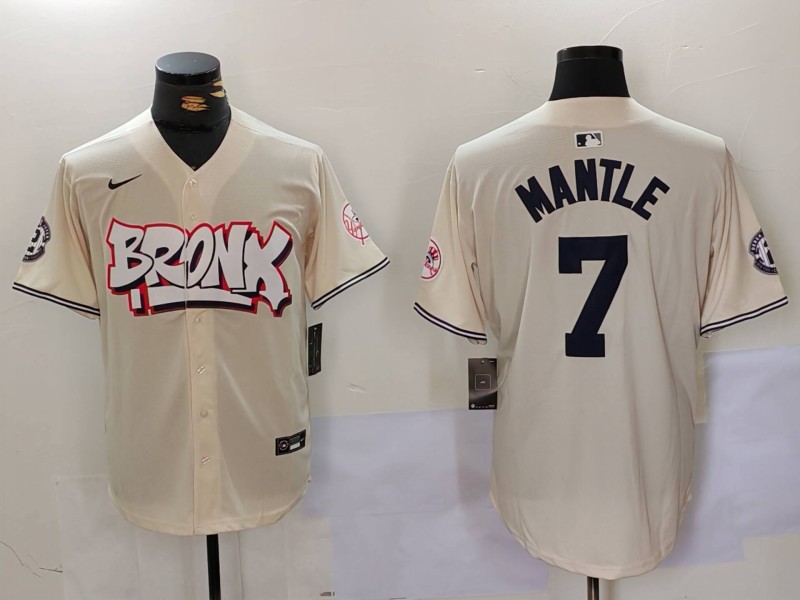 Men New York Yankees 7 Mantle Cream joint name 2024 Nike MLB Jersey style 1